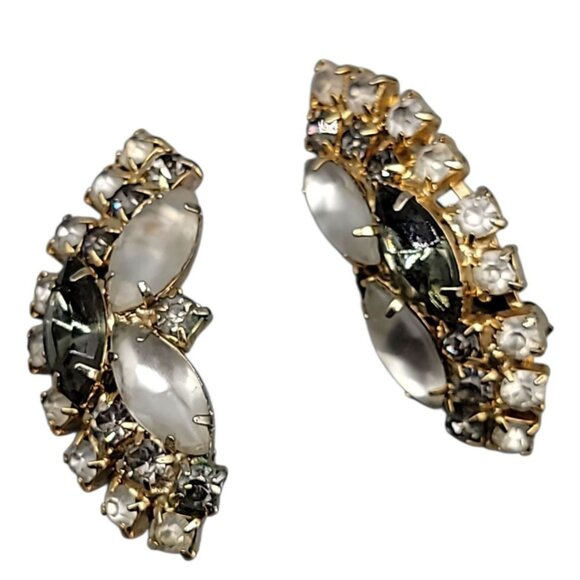 Elsa Schiaparelli Clip On Earrings Vtg 1950s Smokey Quartz Frosty Glass Unsigned - Picture 12 of 12